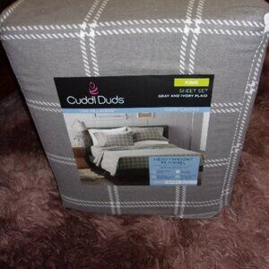 NWT Cuddl Duds Heavyweight Flannel Gray Plaid King size Sheet Set